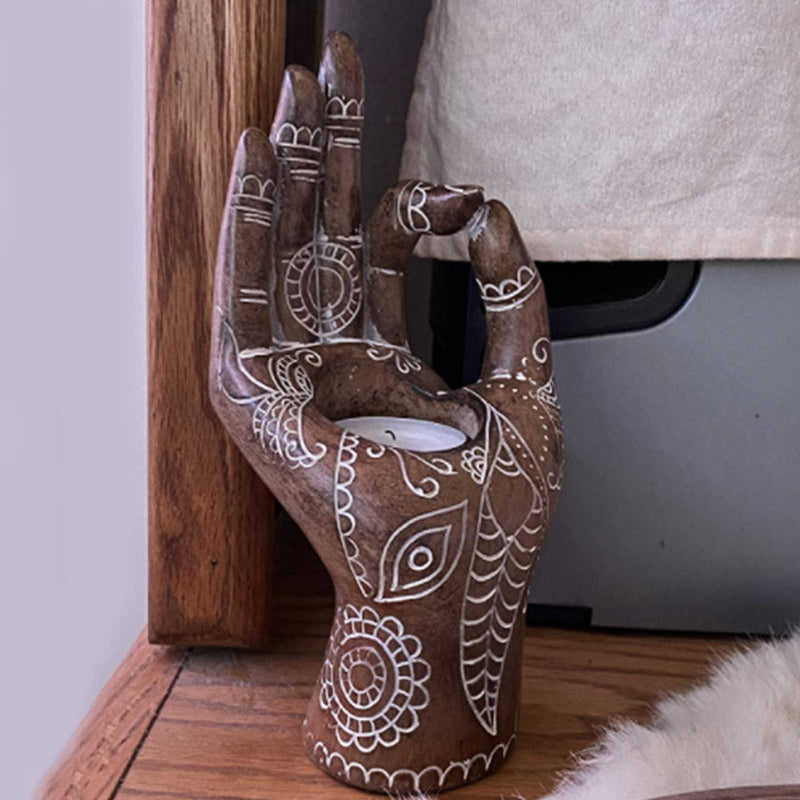Porta vela Mãos de Budah para Yoga - PrimorDecor
