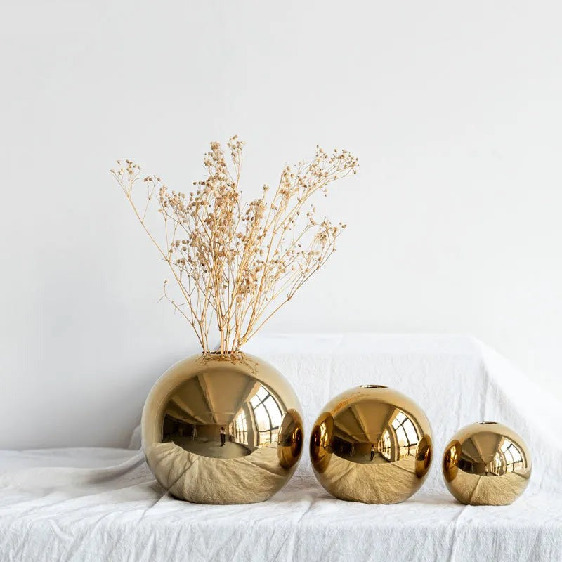 Vaso Dourado Para Decoração GoldenBall